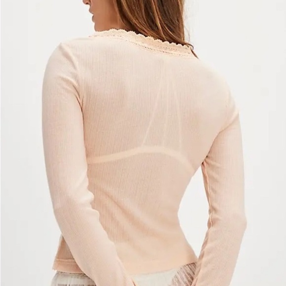 Free People Intimately Only You Long Sleeve Pointelle Top - Creme Peche NWT sz m - Picture 2 of 5